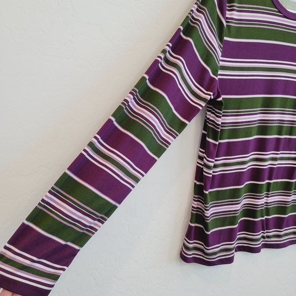 Faded Glory Purple & Green Striped Long Sleeves Pullover Top Women's Size Large - Picture 7 of 10